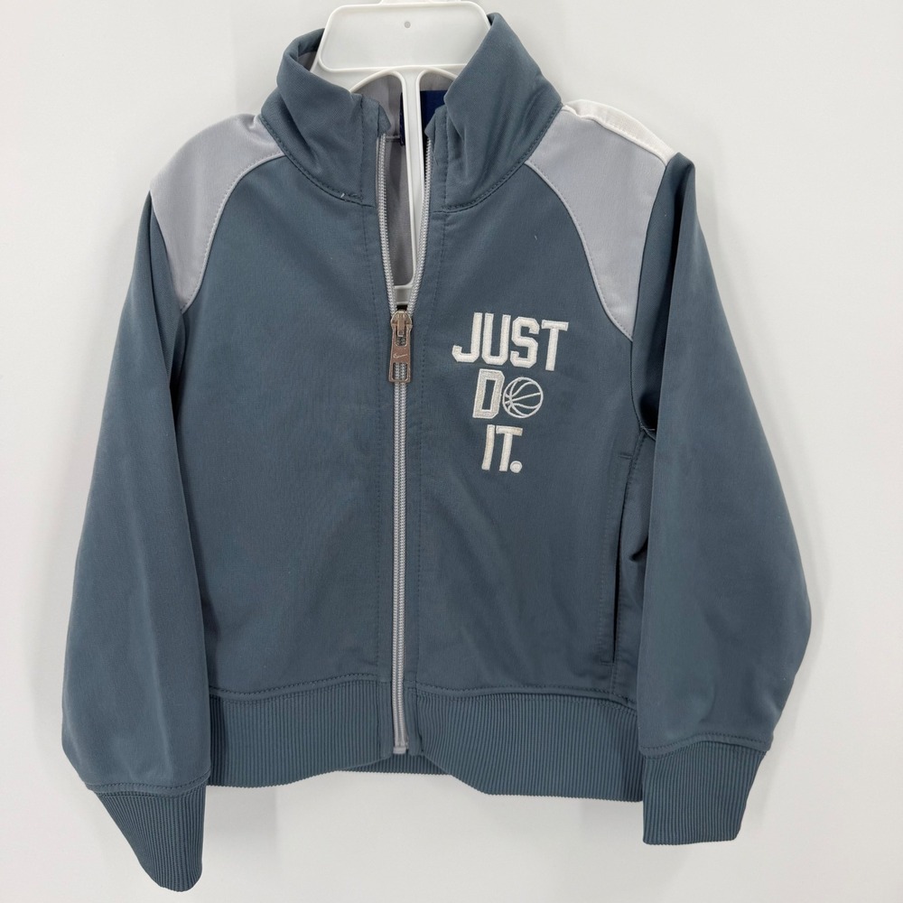 Nike Kids 2T Blue Gray Just Do It Basketball Track Jacket Full Zip Sporty Y2K